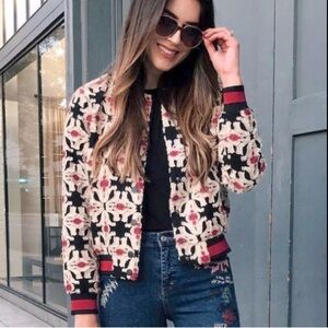 NWOT Patterned Textured Bomber Jacket Size 2